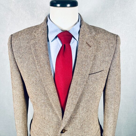 J Crew Thompson Blazer Mens 36S Beige Wool Blend Herringbone Sport Coat Jacket - Picture 2 of 11